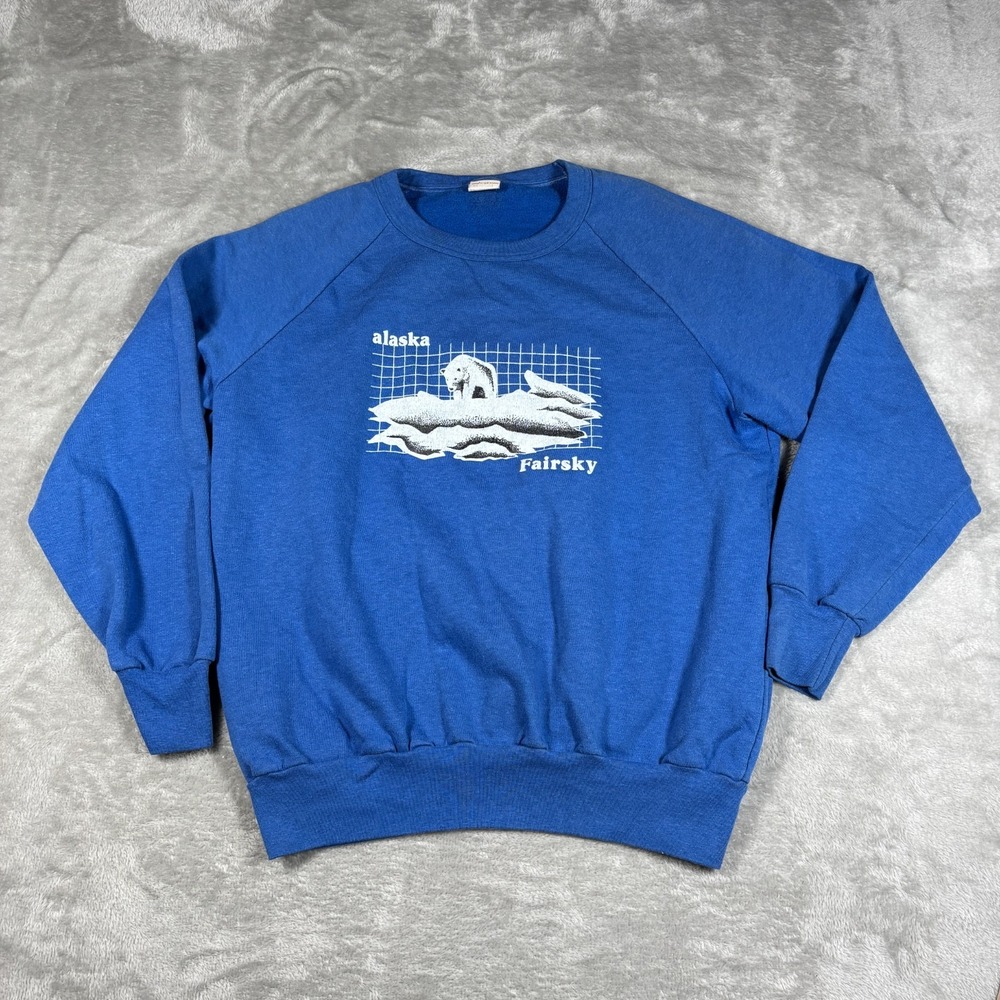 Vintage‎ Alaska Polar Bear Sweatshirt Mens Medium Large Blue Arctic Wildlife